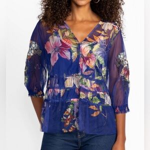 Johnny Was Mazzy Ruched Blouse Floral Size Small NWT